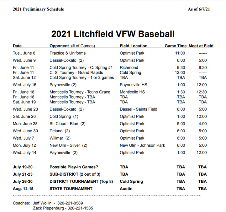 VFW Baseball – Litchfield Blues